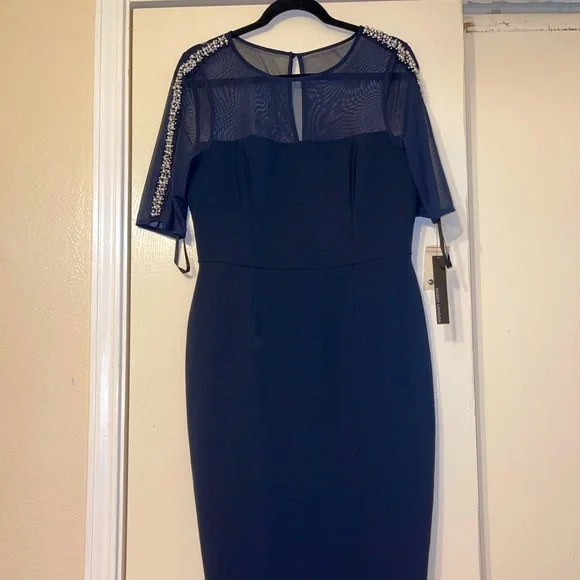 navy blue sequence dress Short Navy Sequin Mini Cocktail Dress – The Dress Outlet main image 1